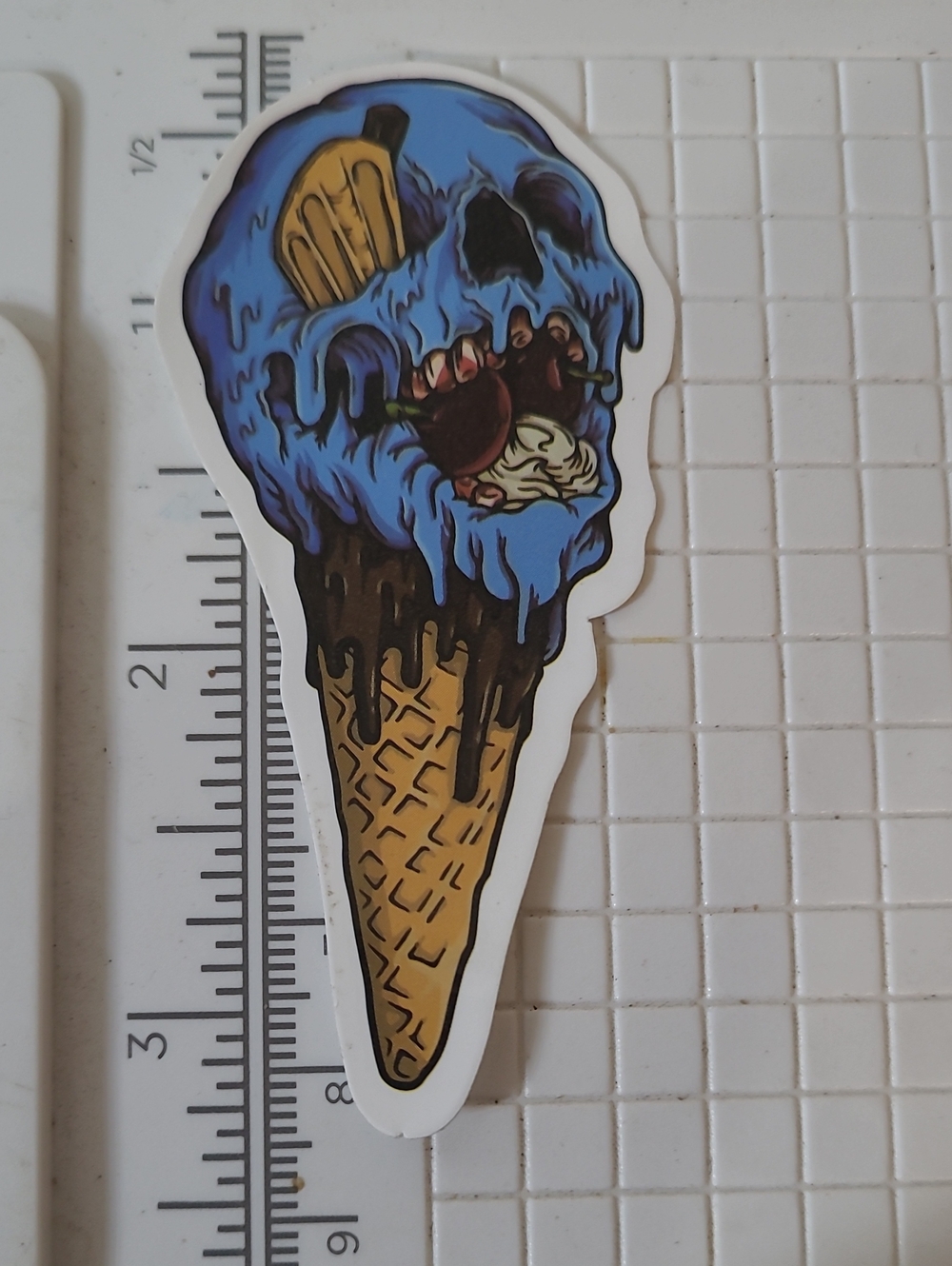 Blue Skull Ice Cream Cone Art Print — Vinyl Sticker